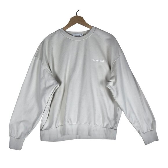 Talentless Sweatshirt Men’s M Minimalist Drop Shoulder Pullover Cream White Logo - Picture 2 of 7